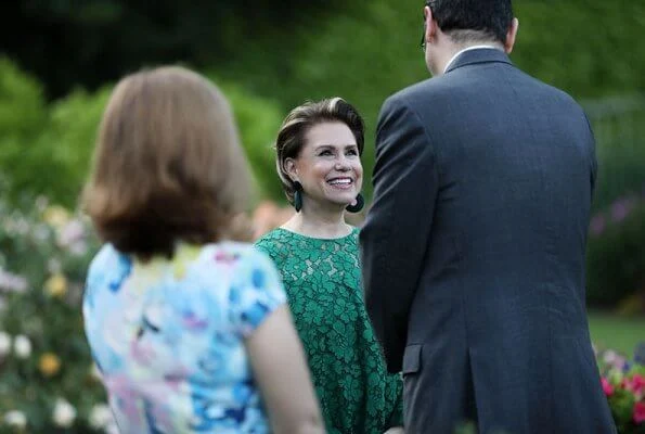 Grand Duchess Maria Teresa wore a green lace top and a green wide-leg lace trouser by Carolina Herrera. Carolina Herrera Evase lace top