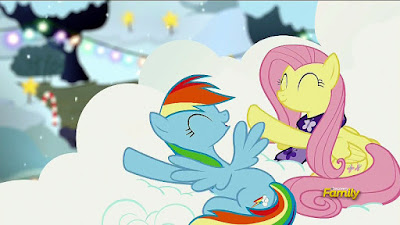 Rainbow Dash and Fluttershy singing on a cloud