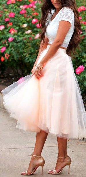 Street style lace crop top and pink pastel tulle skirt | Just a Pretty ...