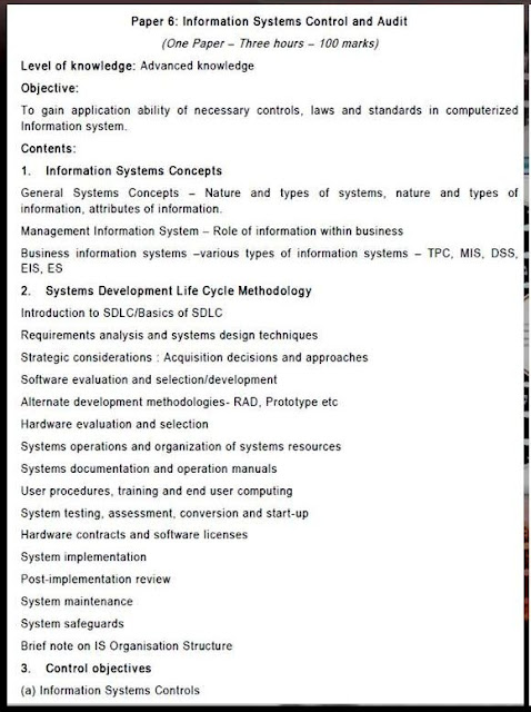 CA FINAL PAPER 6 SYLLABUS INFORMATION SYSTEMS CONTROL AND AUDIT