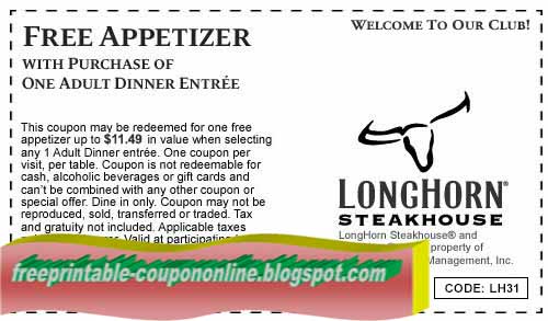 Printable Coupon codes 2019: Longhorn Steakhouse Coupon codes photograph about Longhorn Coupons Printable named Printable Coupon codes 2019: Longhorn Steakhouse Discount coupons