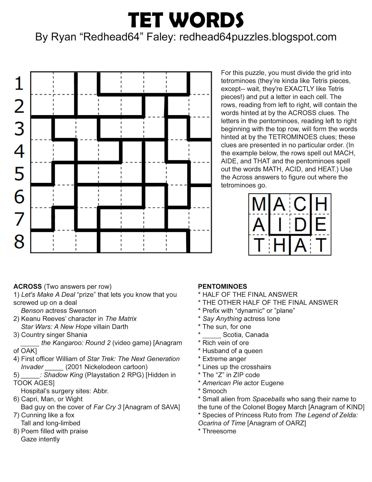 Redhead64's Obscure Puzzle Blog! EASY VERSION Tet Words