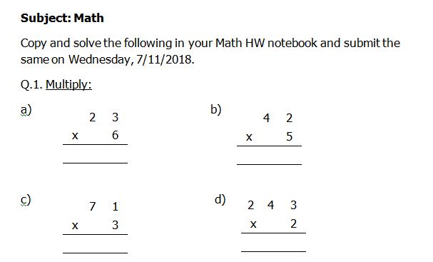 Birla World School Oman: Homework for Grade 3 as on 06/11/2018