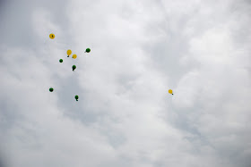 memorial balloon release into the clouds