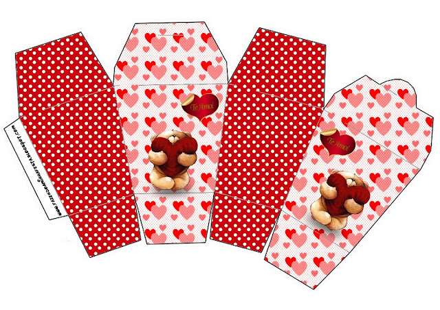 Teddy Bear in Love: Free Printable Boxes. Teddy Bear in Love Free Printable Chinese Take Away Box.