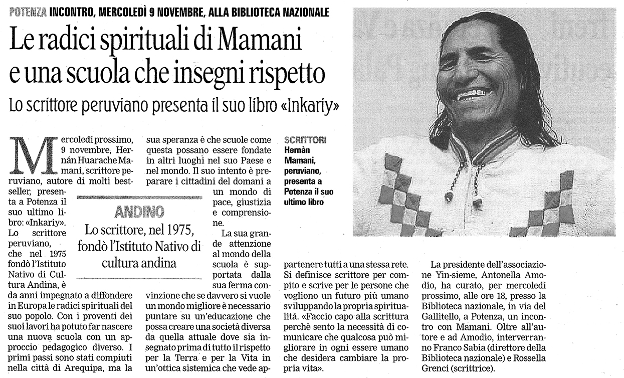 Viaggiare Per Culture Il Maestro Andino Hernan Huarache Mamani