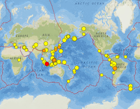 En menos de 4 días se han registrado 5 terremotos , de magnitud +6. En menos de 4 días se han registrado 5 terremotos , de magnitud +6.