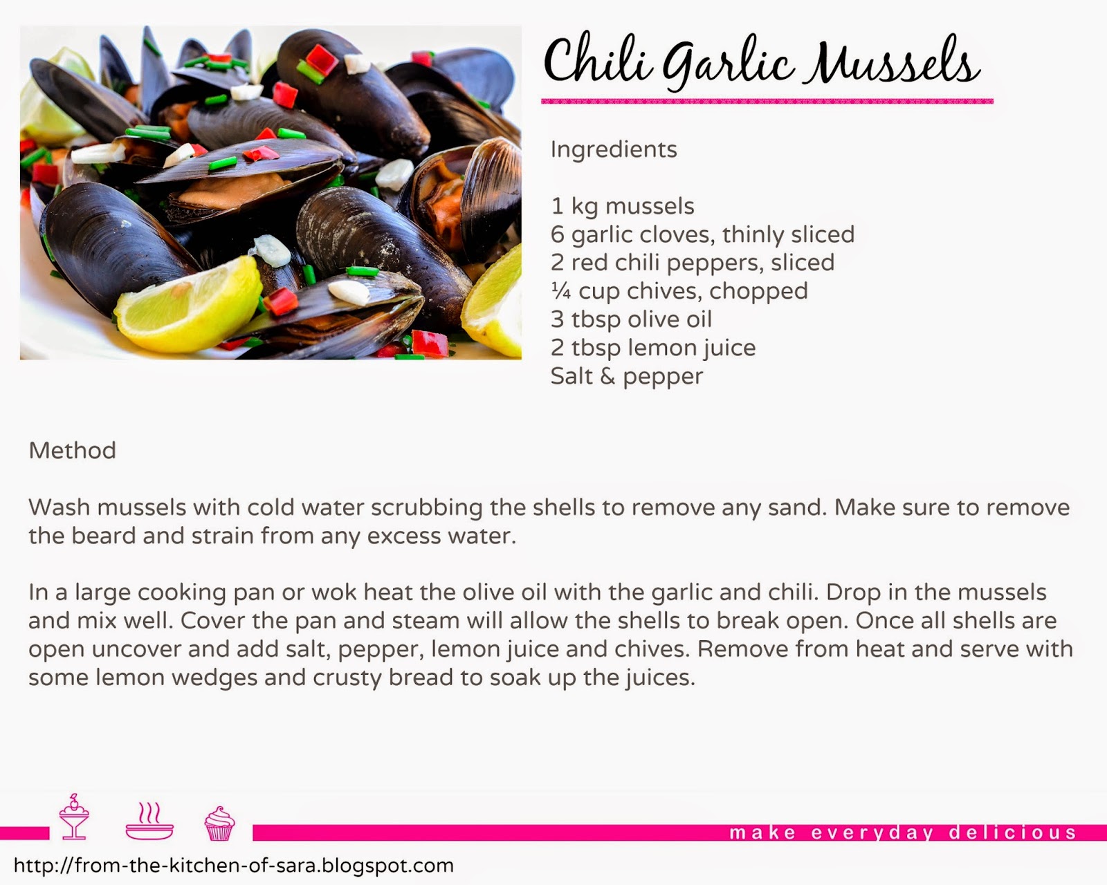 Sara's Kitchen Chili Garlic Mussels بلح البحر بالثوم والفلفل الحار