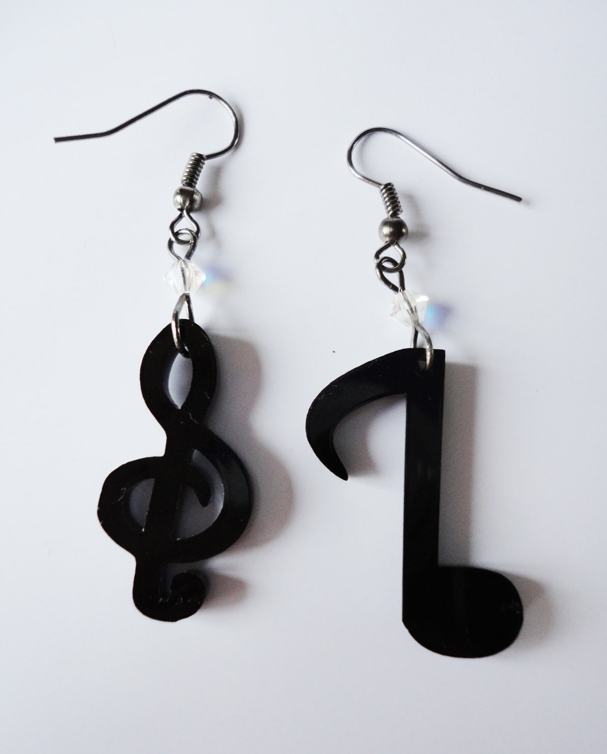 Kawaii Cutie Blog Music Note Mismatch Swarovski AB Clear Crystal Earrings