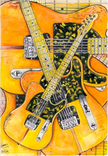 Madcat Telecaster Guitar (2019) Drawing by Spencer J. Derry Original Art