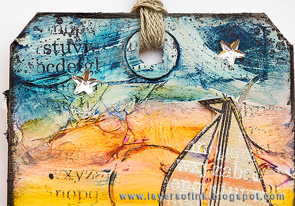Layers of ink - A little ship tag by Anna-Karin, watercolour on gesso