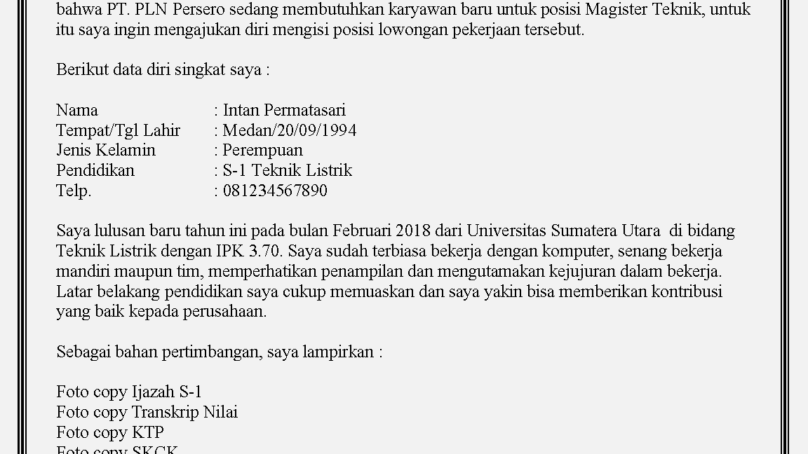 Contoh Surat Lamaran Kerja Bumn Pelindo contoh surat lamaran