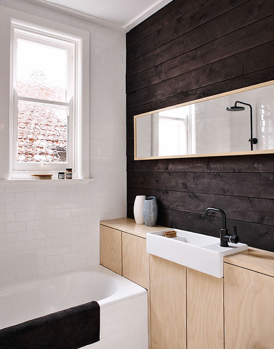  Baltic Russian pine wall-paneling in this bathroom by Frag Woodall via share design.