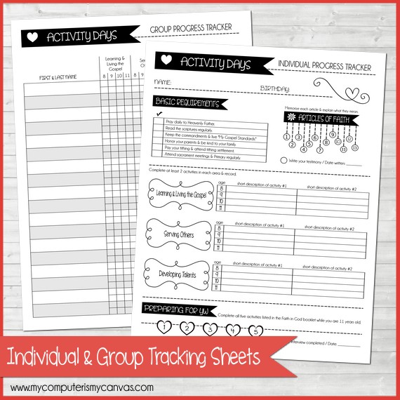 new lds activity days planner my computer is my canvas activity days tracking sheet