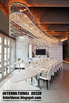 modern luxury Italian dining room furniture ideas white, crystal Italian chandelier