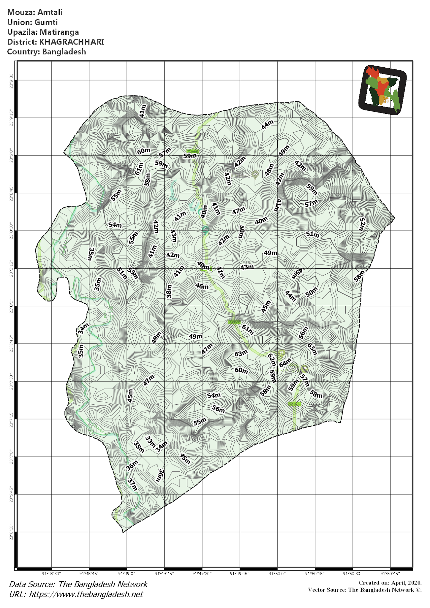 Map of Amtali Mouza of Matiranga Upazila, KHAGRACHHARI, Bangladesh.