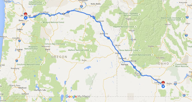 Map: Portland, Oregon to Murtaugh, Idaho