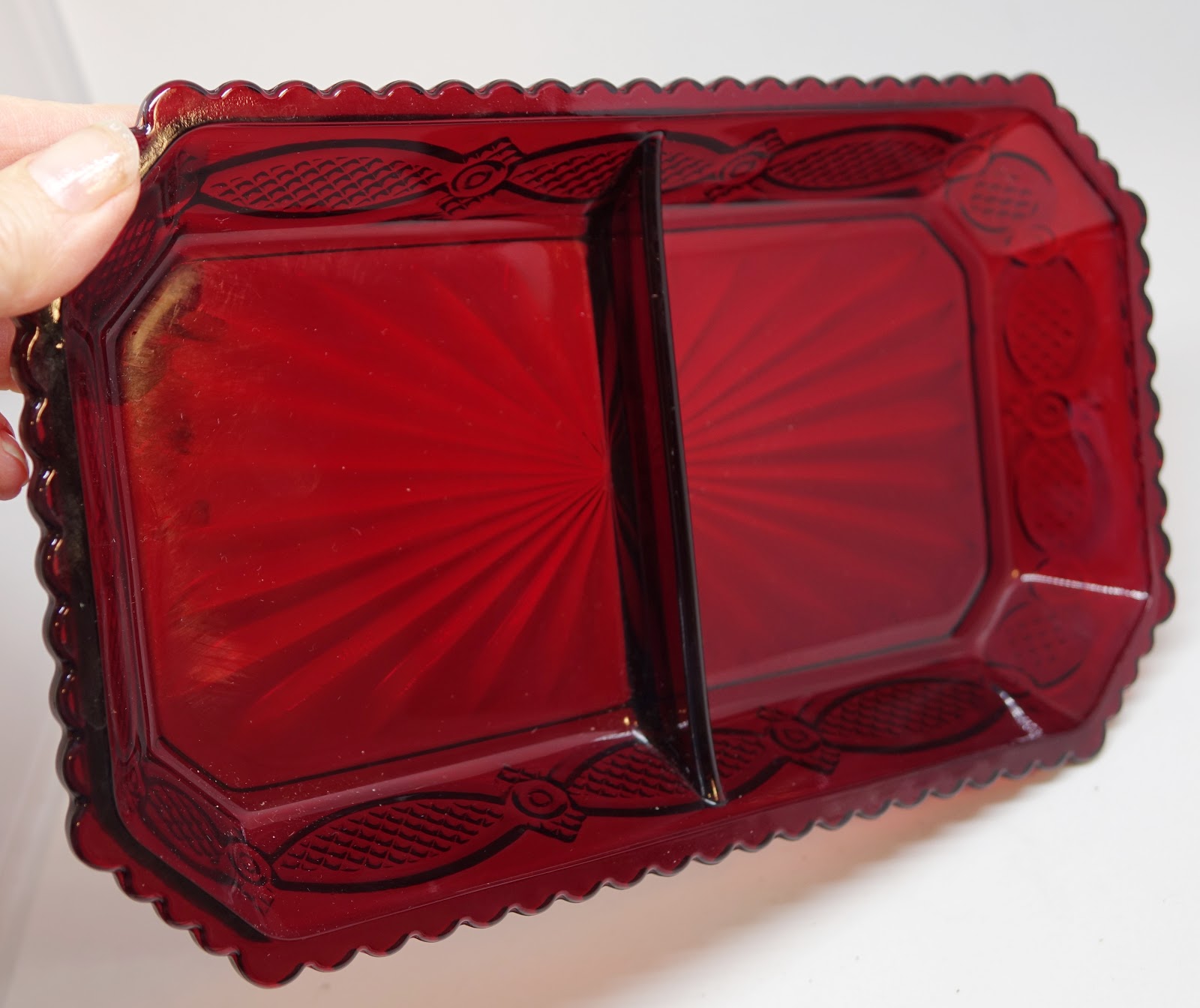 Vintage Avon Cape Cod Ruby Red Glass Relish Dish Divided Tray Rare