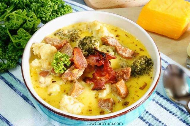 Winter Comfort Food Recipe: Broccoli Cauliflower Cheese Soup with Sausage from Low Carb Yum