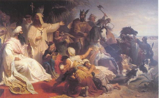 Julius Köckert (1827 - 1918) Harun al-Rashid receiving a delegation of Charlemagne in Baghdad