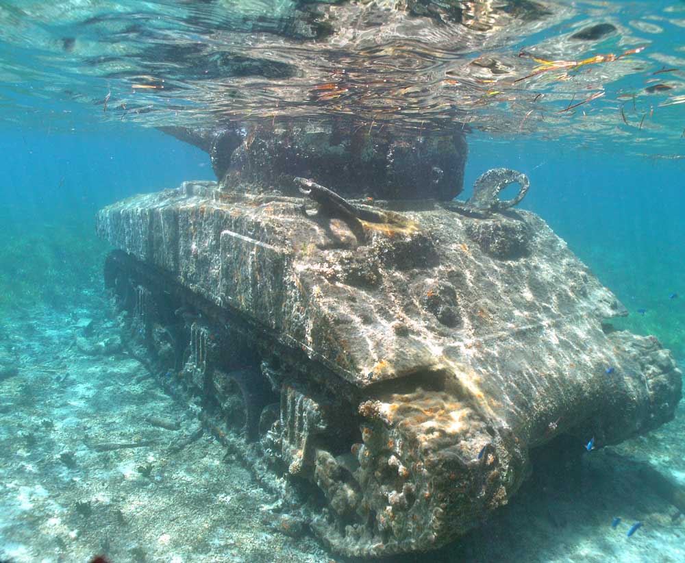 The submerged Sherman tanks of Saipan