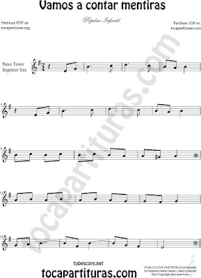  Soprano Sax y Saxo Tenor Partitura de Vamos a contar mentiras Sheet Music for Soprano Sax and Tenor Saxophone Music Scores