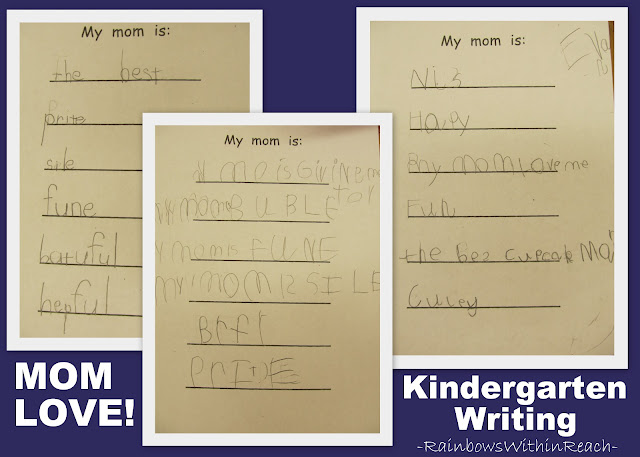 photo of: kindergarten Mother's Day writing, kindergarten fine motor development, invented spelling