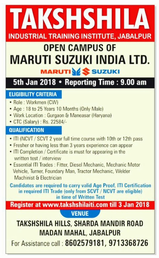 Maruti Suzuki Iti Job Maruti Suzuki Iti Job