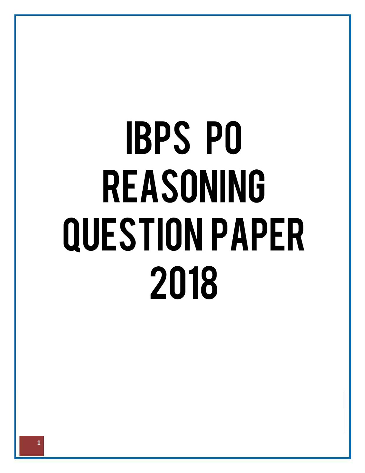 IBPS PO Reasoning question paper Paper 2018 Download PDF IBPS PO Reasoning Question Paper 2018 Download PDF