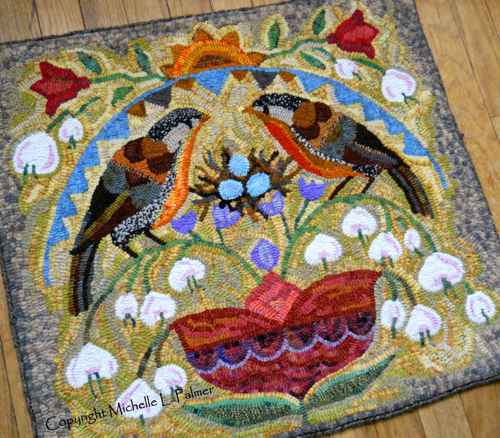 Michelle Palmer Fraktur wool hooked rug