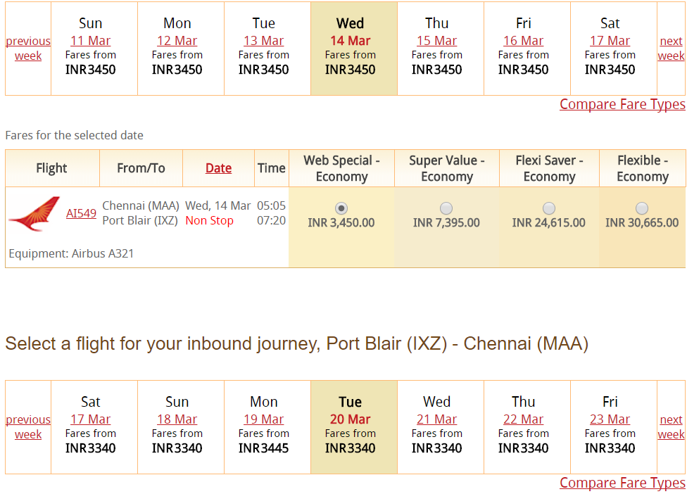 Air India Fare Chart Pdf