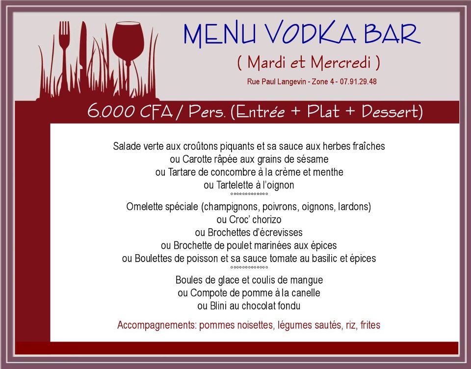 Menu Happy Vodka Bar Journal d'une Foodie