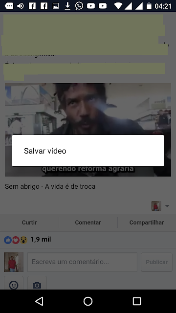 Salvando vídeo no smartphone Facebook