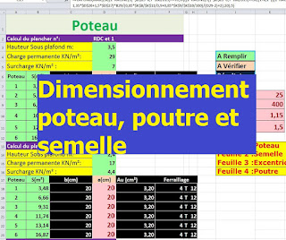 Excel de dimensionnement et calcul ferraillage pour poteau, poutre et semelle