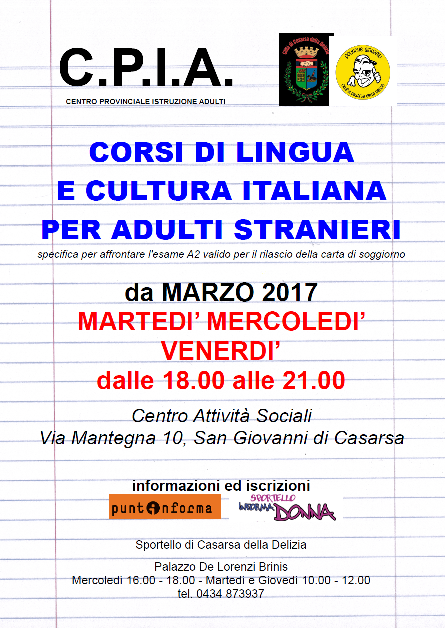 Sportello Informadonna Casarsa: Al via i corsi di lingua italiana ... Sportello Informadonna Casarsa: Al via i corsi di lingua italiana ...