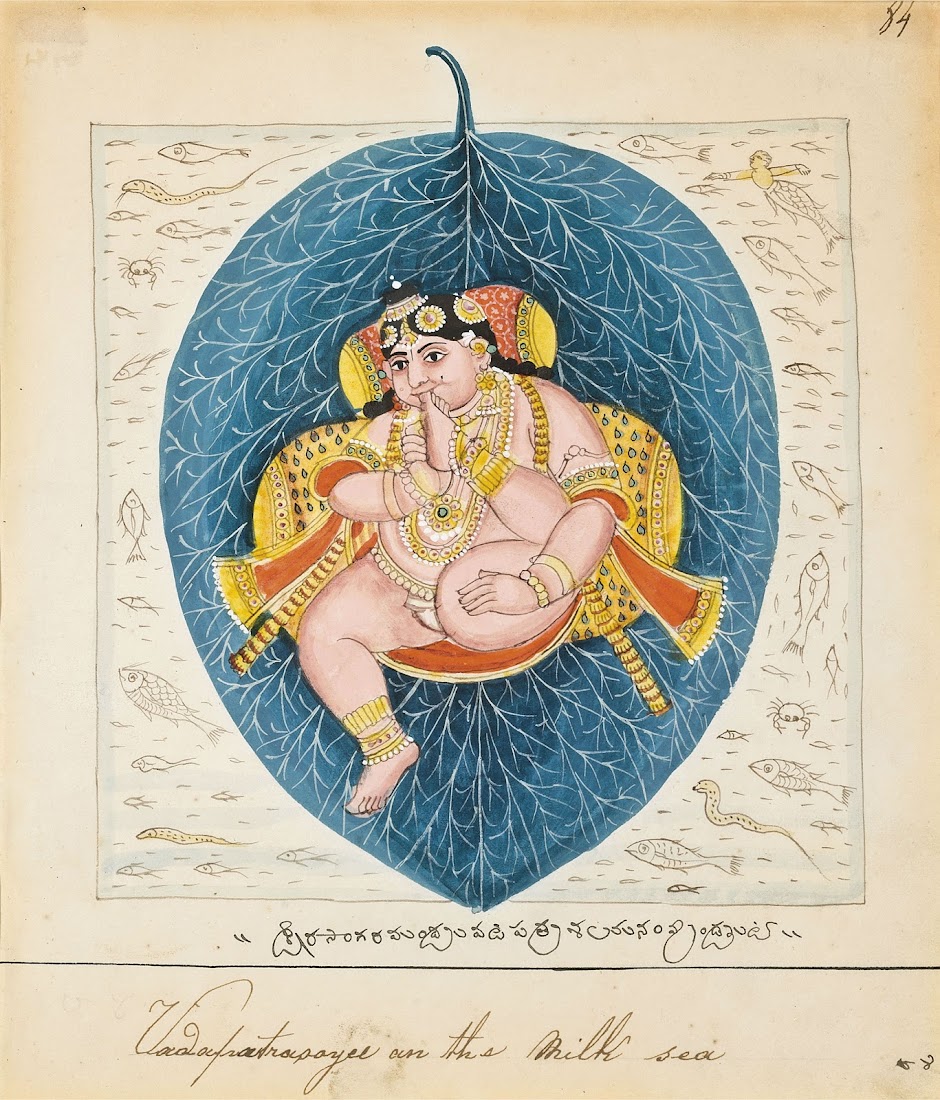 Baby Krishna Suckling his Toe on a Banyan Leaf, Tanjore, South India, Mid 19th Century