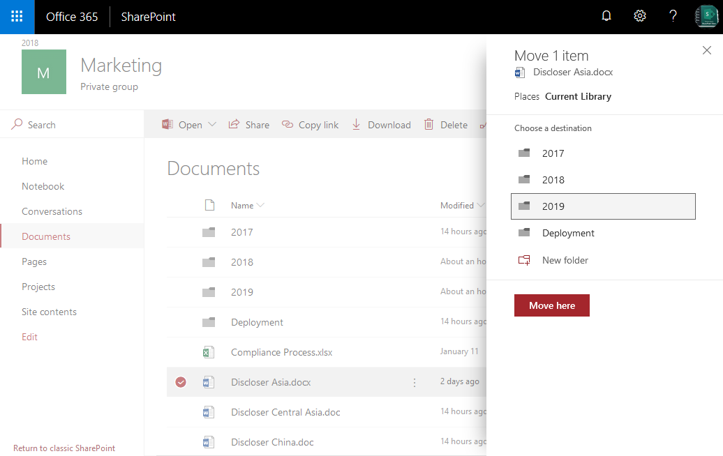 SharePoint Online Move a File between Document Libraries using