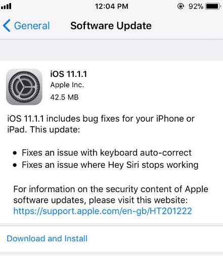 Apple iOS 11.1.1 Changelog Apple iOS 11.1.1 Changelog