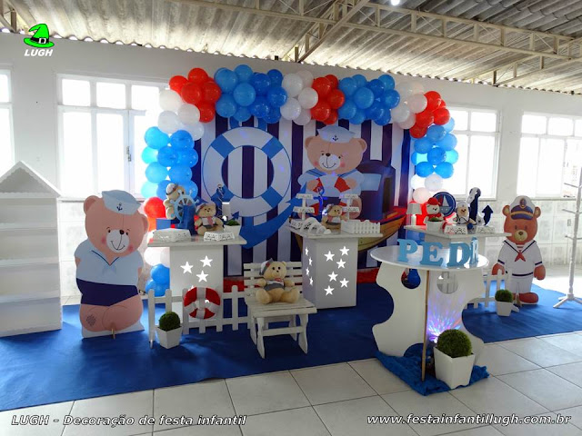Ursinho Marinheiro - Decoração provençal simples para festa infantil Decoração infantil Ursinho Marinheiro - Festa de aniversário ou chá de bebê - Provençal simples