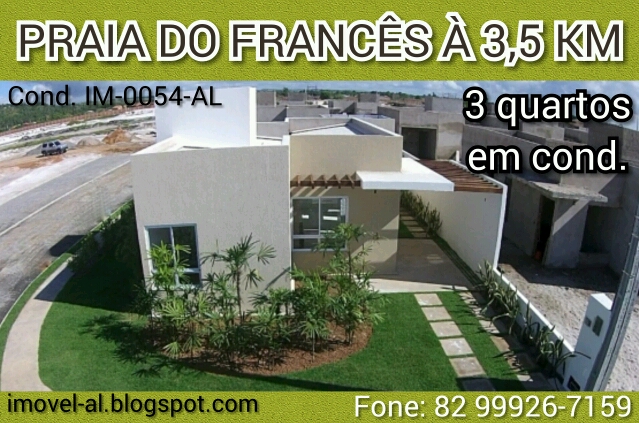 Imagem frente da casa modelo Casa de três quartos sendo uma suíte e dois quartos sociais no res. Lagos do Francês situado no município de Marechal Deodoro em alagoas