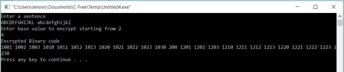 All C Programs: Program 212: Encryption(Cipher) using Numeral Code