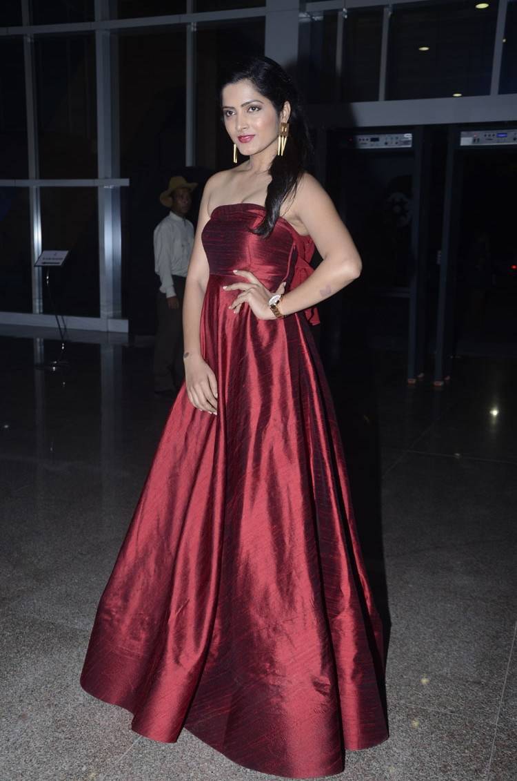 Tollywood Actress Pavani Hot In Long Maroon Gown At Ladies Club Event