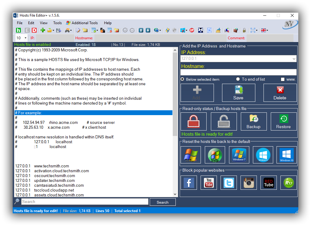 Hosts File Editor v1.5.7 - Portable Program