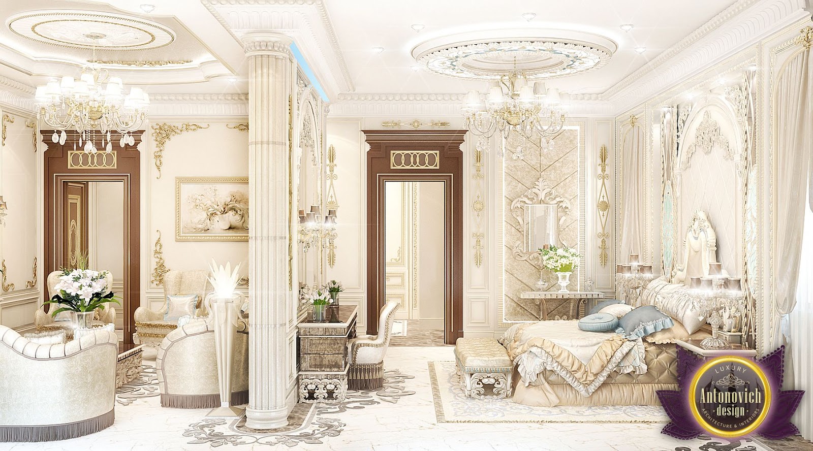 LUXURY ANTONOVICH DESIGN UAE Luxury Royal Arabic Master Bedroom of
