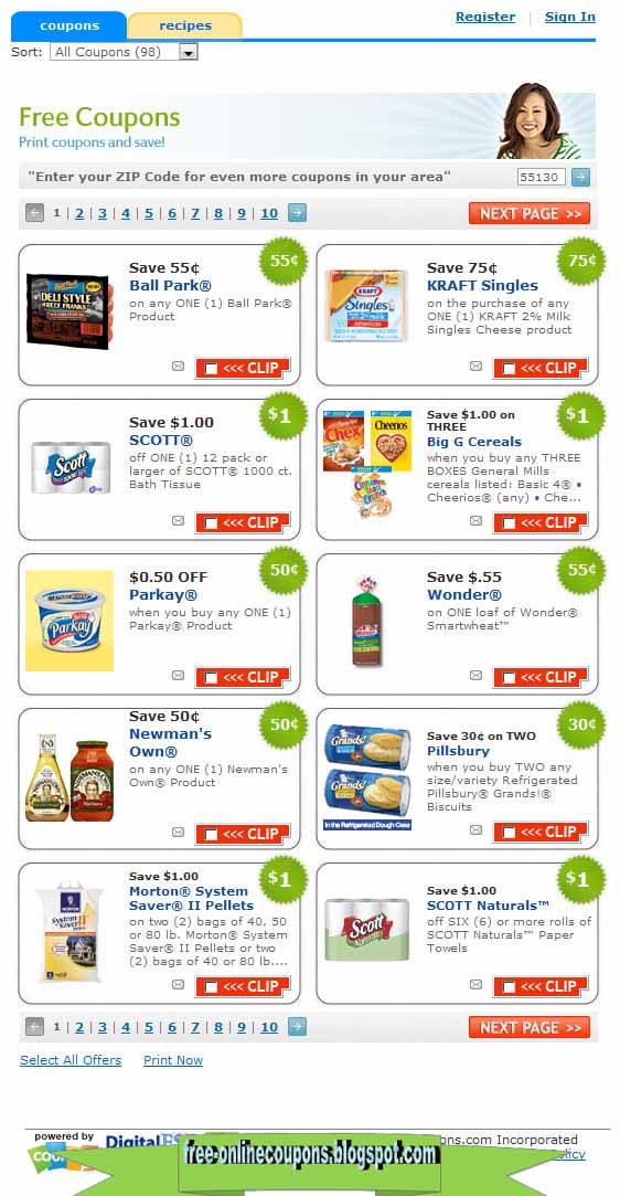 Internet grocery coupons