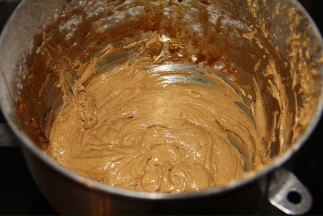 Iron pot with gingerbread mixture in it.