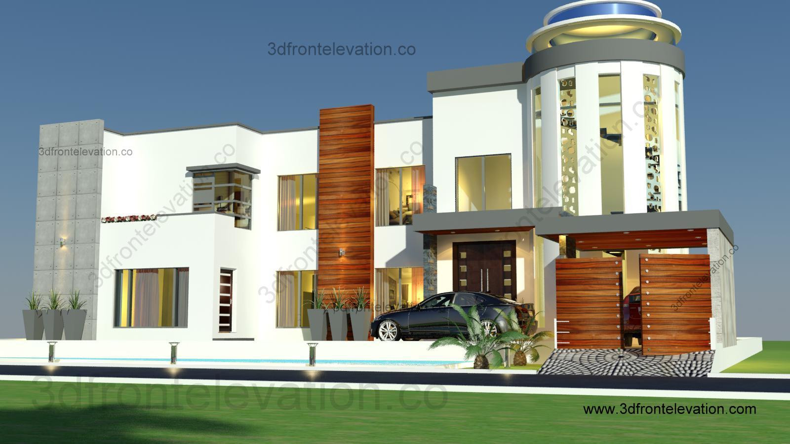 3D Front Elevation com 2 Kanal House Design