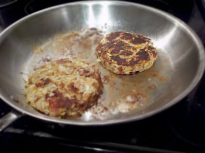 Bacon crab cakes, in process