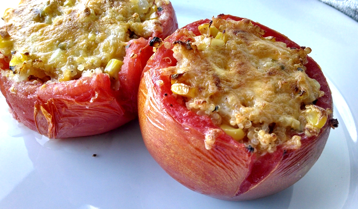 l.c.k.Cafe Baked Tomatoes with Quinoa, Corn, and Green Chiles