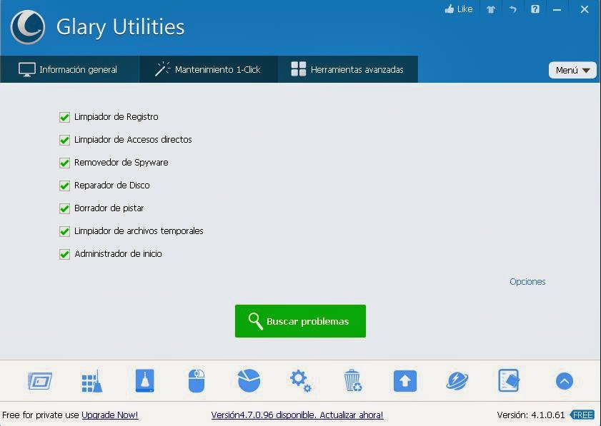 Glary Utilities buscar problemas en Mantenimiento un click